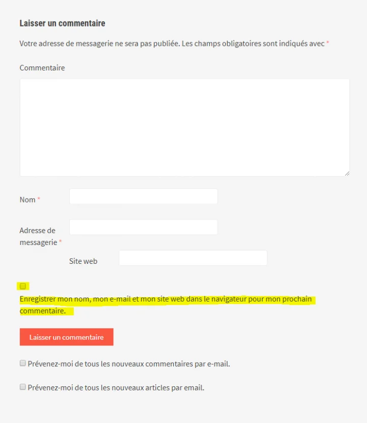 RGPD commentaires WordPress