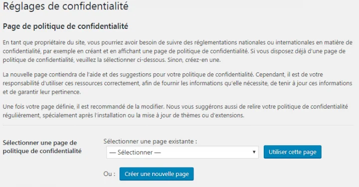 WordPress RGPD politique de confidentialité