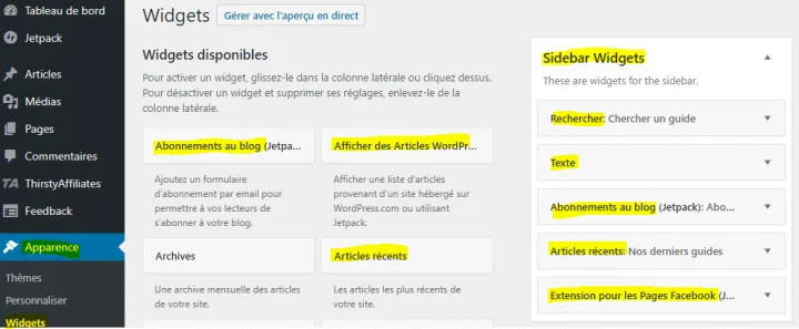 ou ajouter des widgets dans wordpress