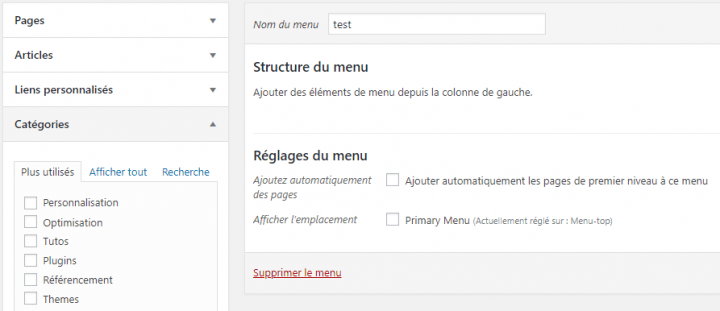comment configurer un menu wordpress
