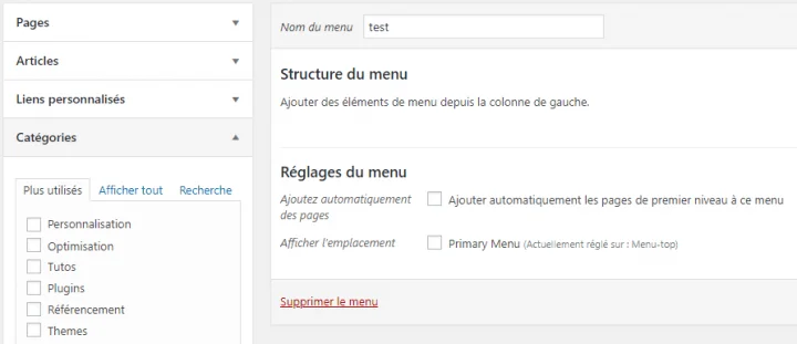 comment configurer un menu wordpress