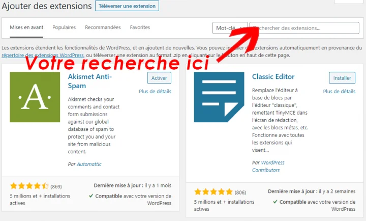 comment installer un plugin sur WordPress