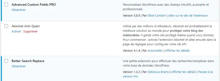 différence plugins actifs et inactifs