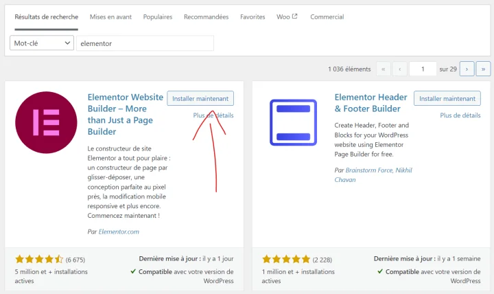 installer elementor depuis l'admin wordpress