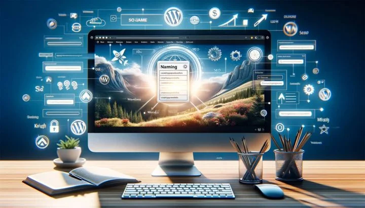 un ordinateur affiche des images qui sont optimisées de part leur nom de fichier pour améliorer le SEO