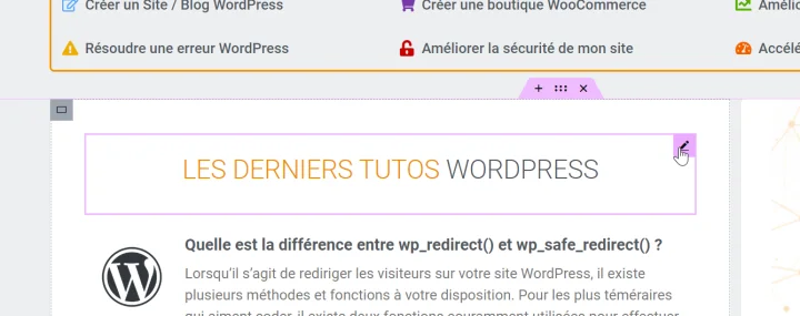 sélection d'un element dans elementor